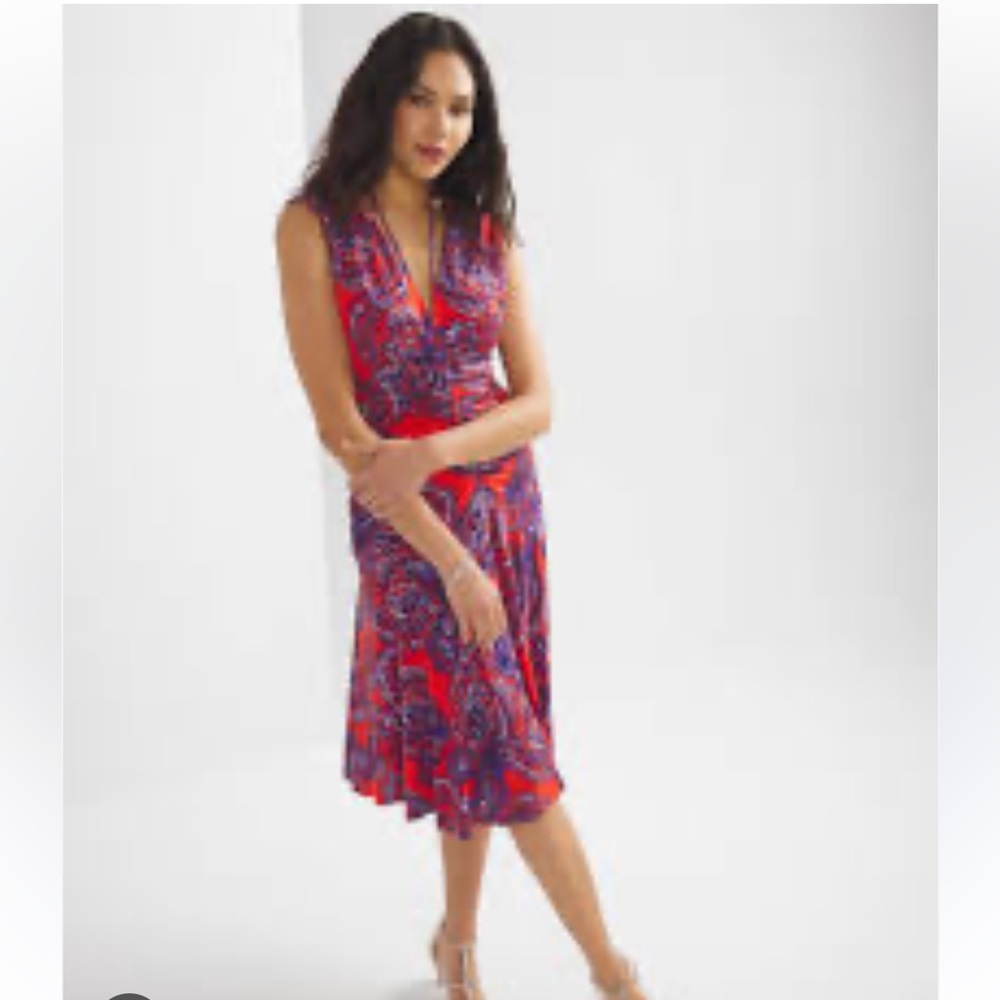 White House Black Market Ruched tie shoulder midi dress